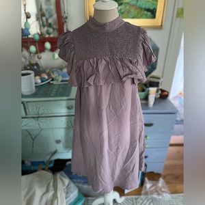 A New Day Ruffle Dress With Ruching M Dusty Rose Rayon Pockets VGUC